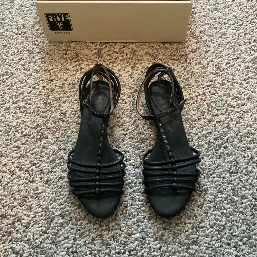 Frye Black Multi-Strap Studded Leather Sandals